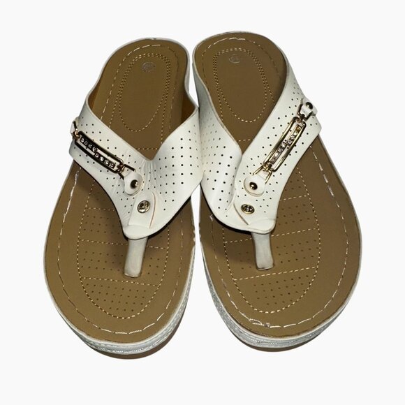 TWO 2 Pair Comfy Ortho Wedge Sandals 38 (7-7.5) - Soft Glam Cutout Slip-Ons - Picture 4 of 9